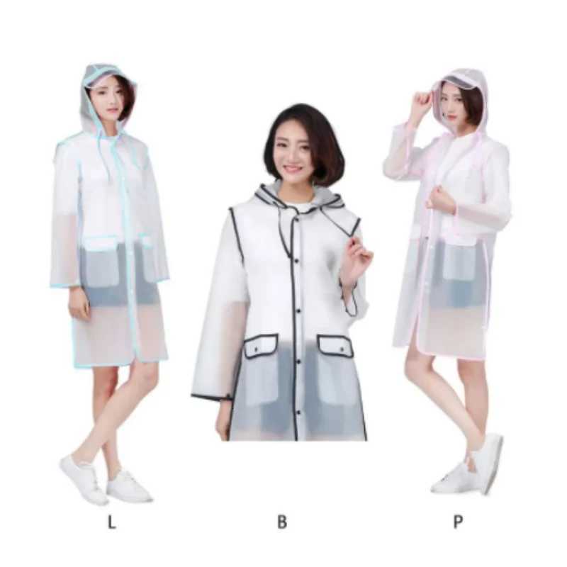 New Fashion EVA Women Poncho With Hat Ladies Waterproof Long Translucent Raincoat Adults Rain Coat Y250814