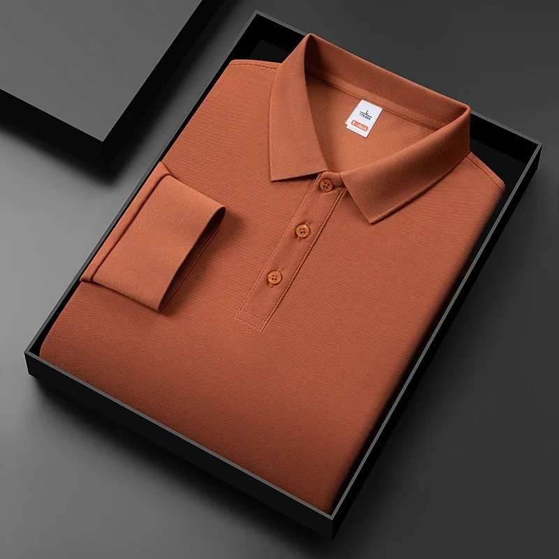 Mens Business Casual Long Sleeved Solid Color Polo Shirt Fashionable and Comfortable Summer Versatile Top 250814
