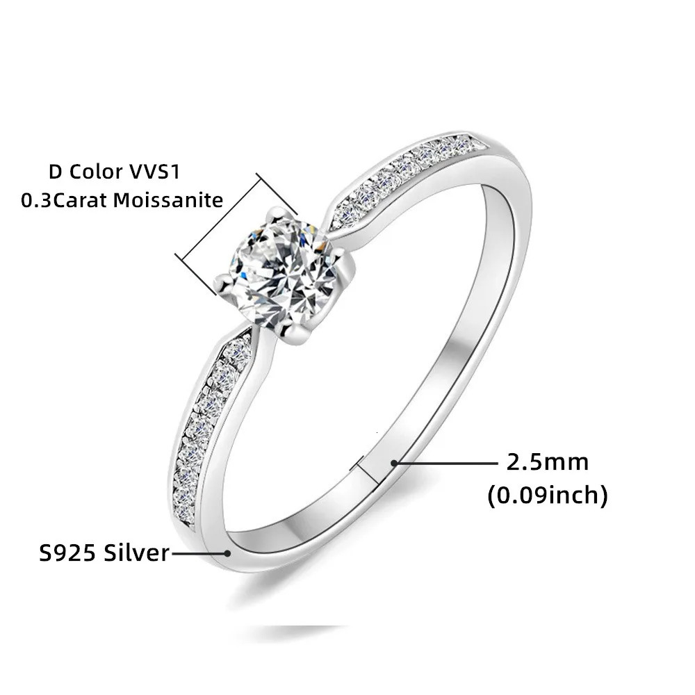 Pass Diamond Test GRA Certified 0.3 CT Sterling Silver Rings Exquisite Cute Four Claw Ring Mothers Day Jewelry Gift 250807
