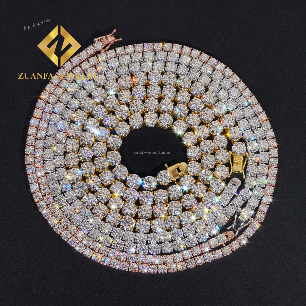 Wholesale Price 2.0mm-6.5mm Stock 925 Sterling Silver Necklace VVS Moissanite Hip Hop Jewelry Iced Out Diamond Tennis Chain