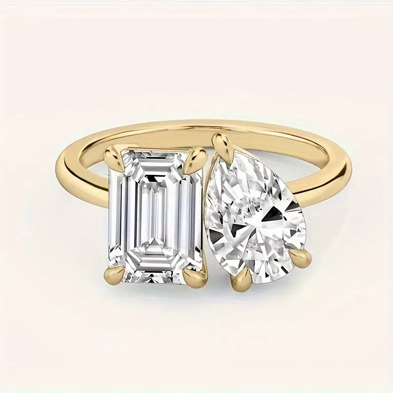 Double Stone Ring 925 Sterling Silver Simplicity Classic Moissanite 2CT Water Drop Emerald Engagement Wedding Band Fine Jewelry GRA Certified