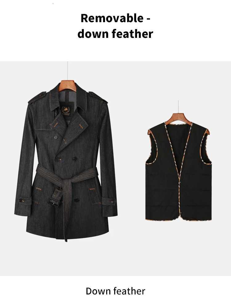 Denim Short Trench Coat for Men with Double Breasted Classic Indigo Blue Fastness Thickened Windbreaker W250815