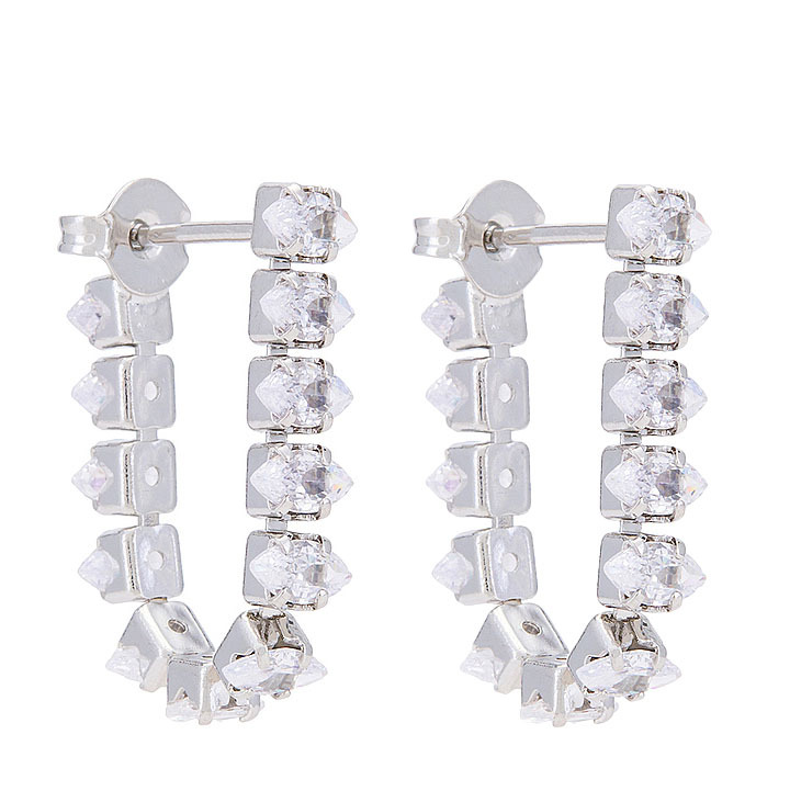 Square diamond U-shaped stud earrings with a cold and cool style, super shiny ins earrings, versatile earrings for women