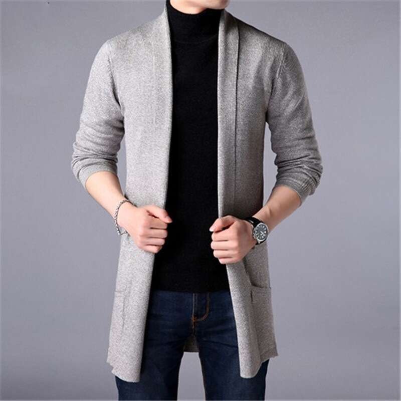 Men's Long Knit Cardigan - Oversized Pocket Sweater | Minimalist Top Coat For All Seasons