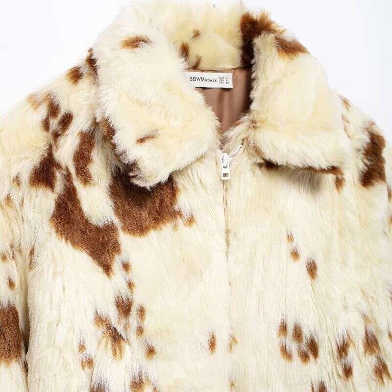 2024 Winter New Product Women's Clothing Animal Pattern Printed Artificial Fur Effect Jacket W03 5671