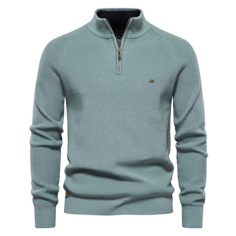 Men's Long Sleeved Half Zip Stand Up Collar Solid Color Cross Border Casual Fashion Sweater