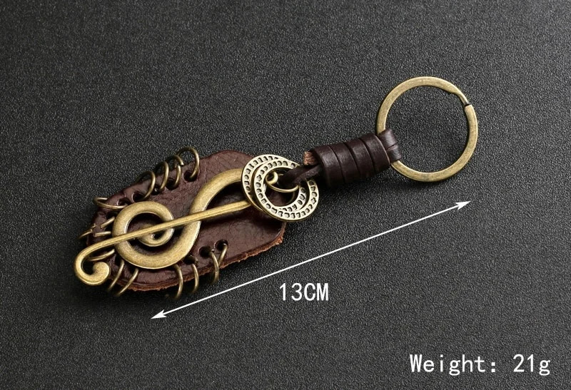 Vintage Genuine Leather Wing Compass Music Symbol Keychain Handwork Alloy Accessories Men for Friendship Gift Handbag 250811