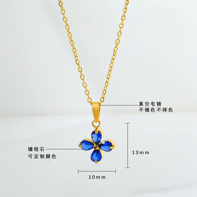 Titanium Steel Simple Four-Leaf Clover Flower Petal Zircon Colorful Non-Fading Women Spring Summer Versatile High-End Necklace Jewelry for Women