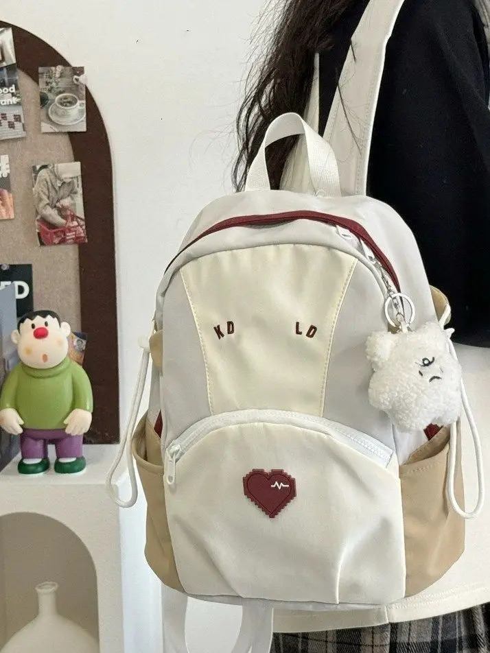 Women Pink Heart School Bag High-capacity Summer Y2k Backpacks for Students Korean Fashion Travel Bags Patchwork Schoolbag 250809