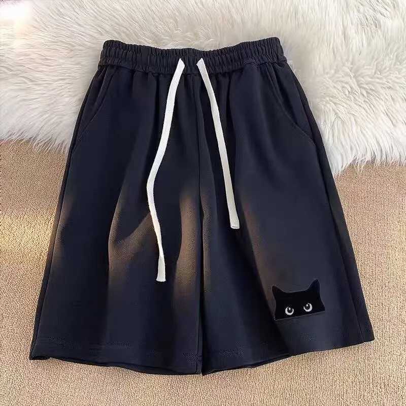 Temperament New Unbranded Minimalist Trend Black Cat Print Casual Shorts For Women Lazy And Versatile Fashion Y250814