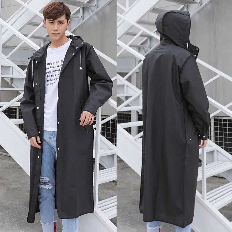 Black Fashion Adult Waterproof Long Raincoat for Women and Men Hooded Rain Coat for Outdoor Hiking Travel Fishing Climbing Thickened W250815
