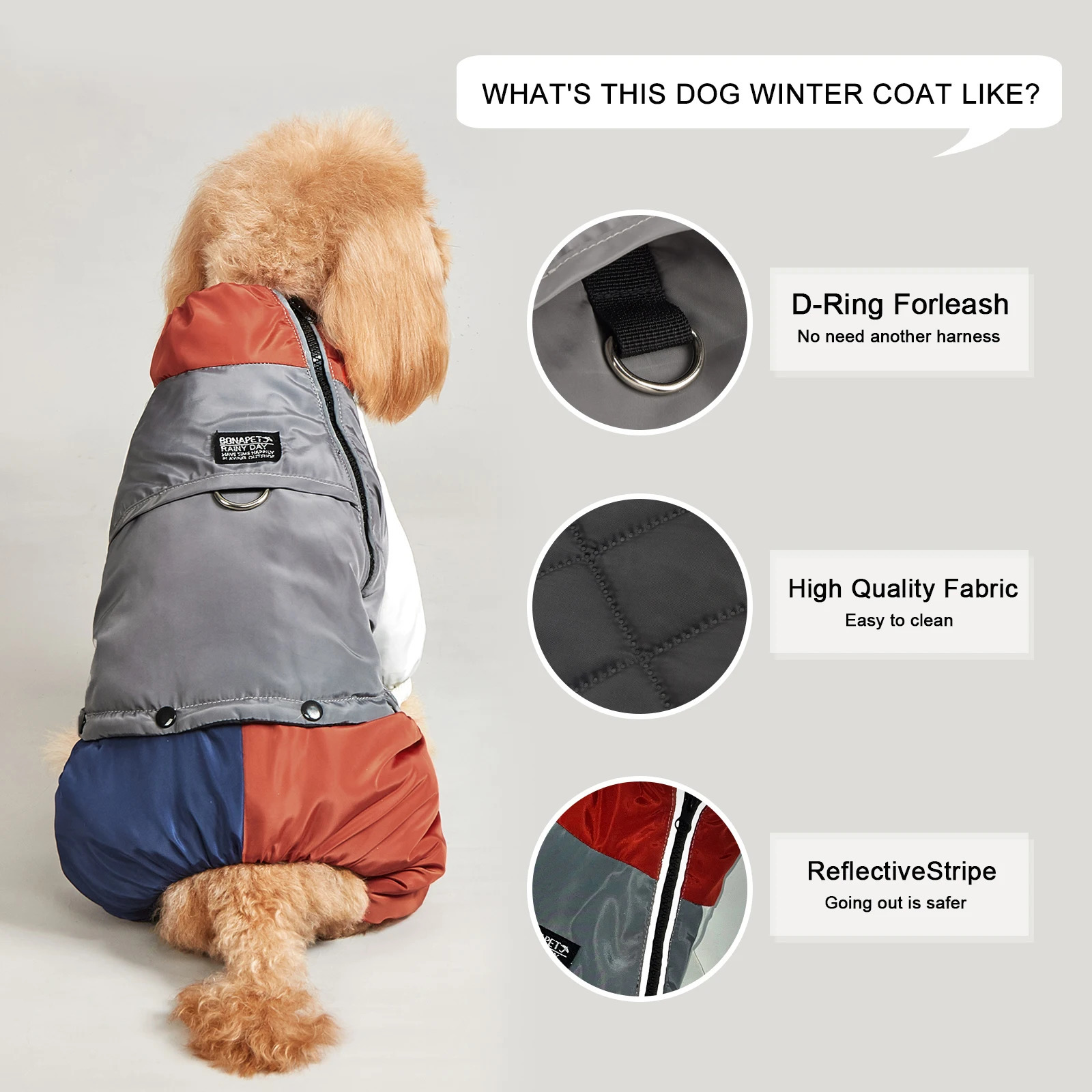 Winter Dog Jacket Warm Thicken Cotton Clothes With Traction Ring Windproof Coat Medium Large Dogs Outdoor Cold Proof 250814