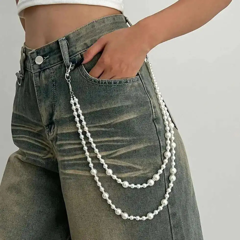 Salircon Hip Hop Multilayer Imitation Pearl Charm Jeans Pants Chain Women Punk Waist Chain Fashion Wallet Chain Belt Jewelry 250814