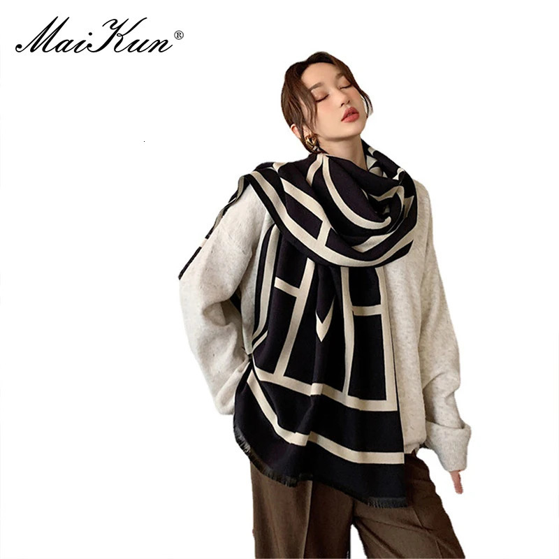 Maikuns Winter Faux Cashmere Lettering Jacquard Scarf Womens Thick All-Match Neck Double-Sided Fashion Fringed Warm Shawl 250808