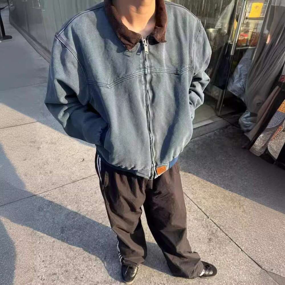 Carh Collaboration Stu Vintage Washed Canvas Turn-Down Collar Jacket J14 Loose Couple Zipper Coat B5