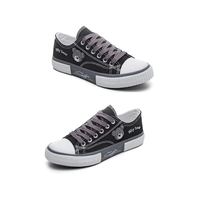 Bear Canvas Womens Shoes Korean Dry Breathable Fashion Trend Versatile Casual Board Shoes Large Size Cookie Shoes 250809