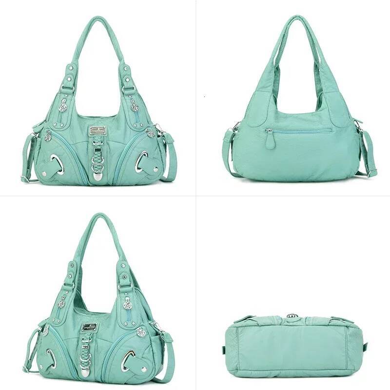 Women Vintage Leopard Print Handbags Punk Biker Satchel Top-Handle Shoulder Bag Ladies Underarm Bags Multi-Pockets Dumpling Pack