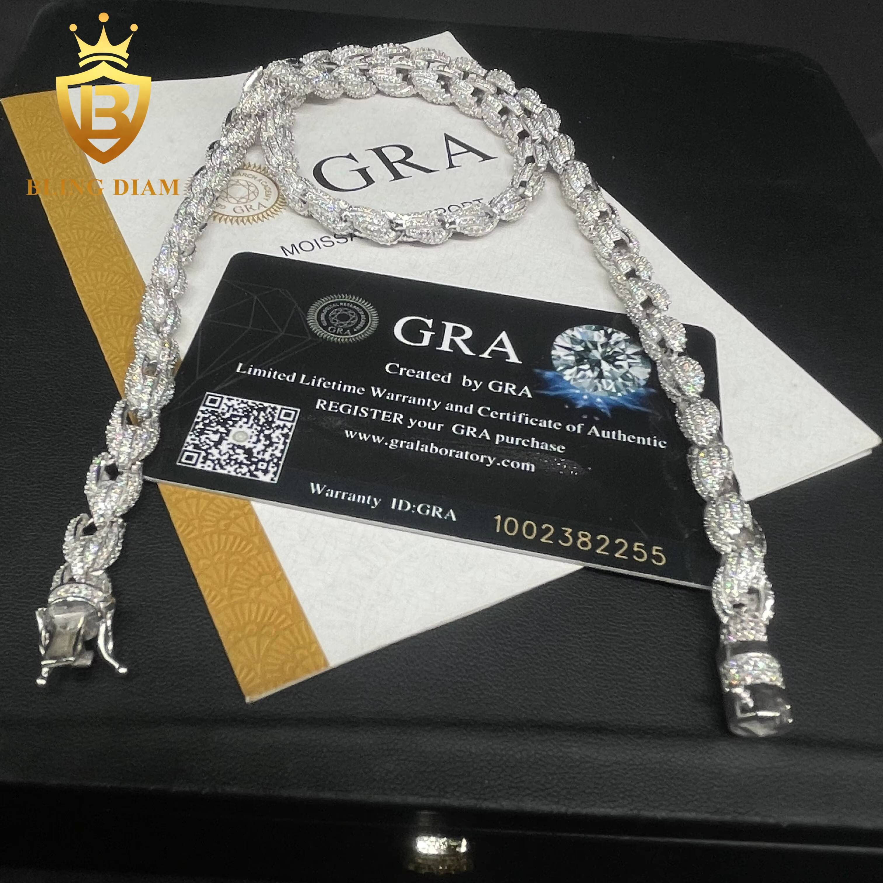 Factory Direct Man Jewelry Iced Out 7.5mm Hip Hop 925 Silver Rhodium Plated Sterling Silver Rope Chain