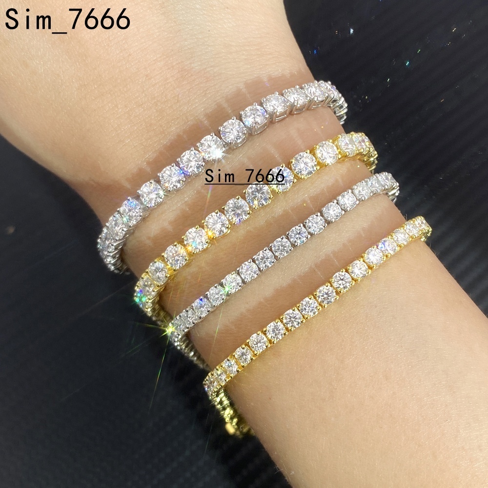High Quality Ice Chain VVS Moissanite Jewelry 2mm 3mm 4mm 5mm 6mm Yellow Gold Plated Diamond Bracelet Tennis Chain for Gift