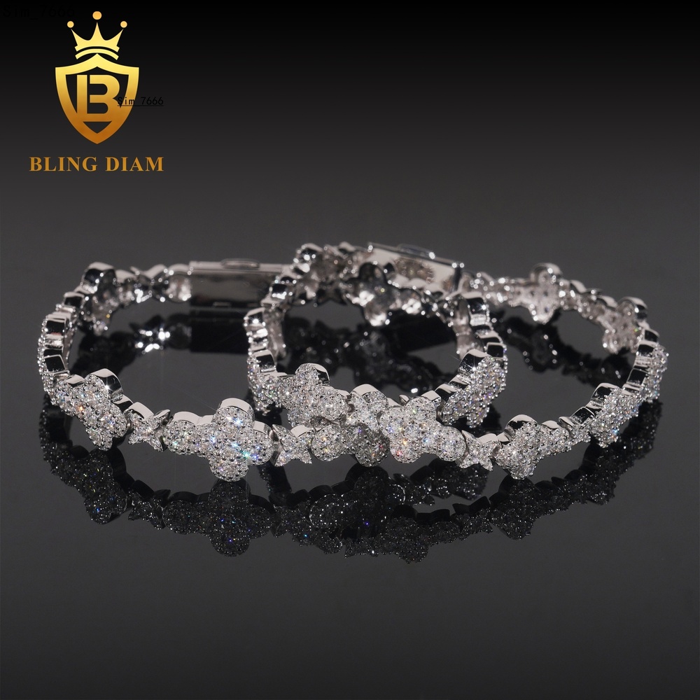 Factory Direct Hip Hop 10mm 13mm 925 Silver VVS Diamond Iced Out Cuban Link Chain Moissanite Cross Bracelet