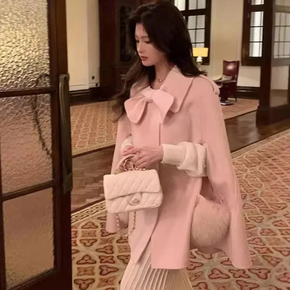 Fox Fur Double-sided Cashmere Jacket Women High-end Daughter Cloak Shawl Woolen Fur Coat Female Autumn Winter Style 250811