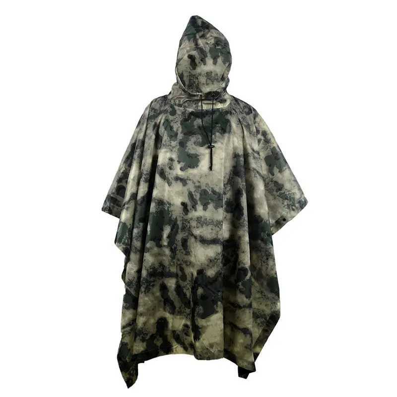 Tactical Jungle A-TACS FG Camouflage Folding Raincoat Portable Poncho Men Waterproof Tourism Rain Cover Army RainWear Y250814
