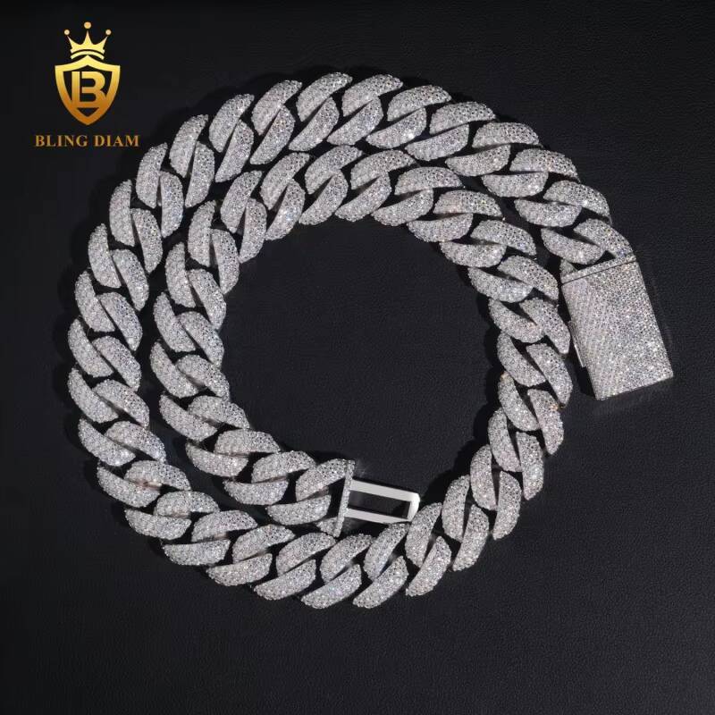 New Arrival Fashion VVS Moissanite Necklace 925 Silver Past Diamond Test 16mm Cuban Moissanite Chain Pass Diamond Tester