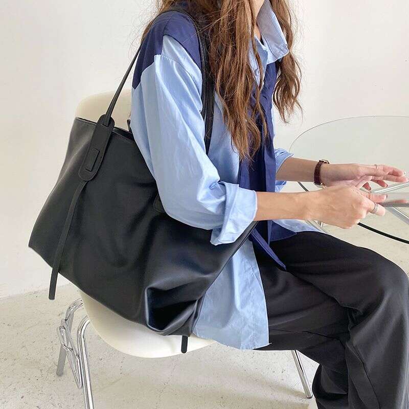 new Korean version PU leather waterproof soft surface simple tote casual large capacity single shoulder bag,