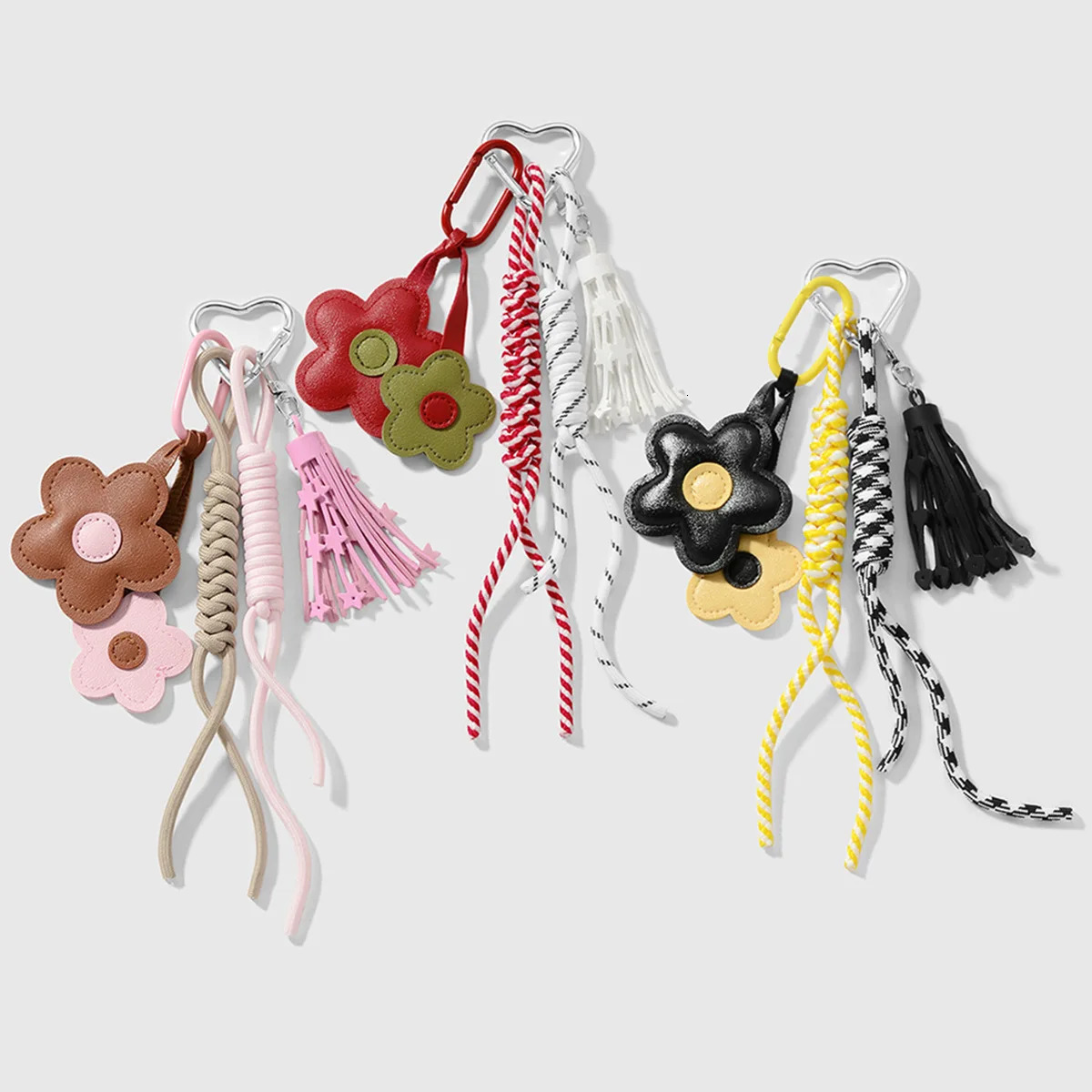 INS Style Korean Sweet Keychain Cute Exquisite Leather Flower Tassel Backpack Decoration Love Star Braided Rope DIY Keychain 250811