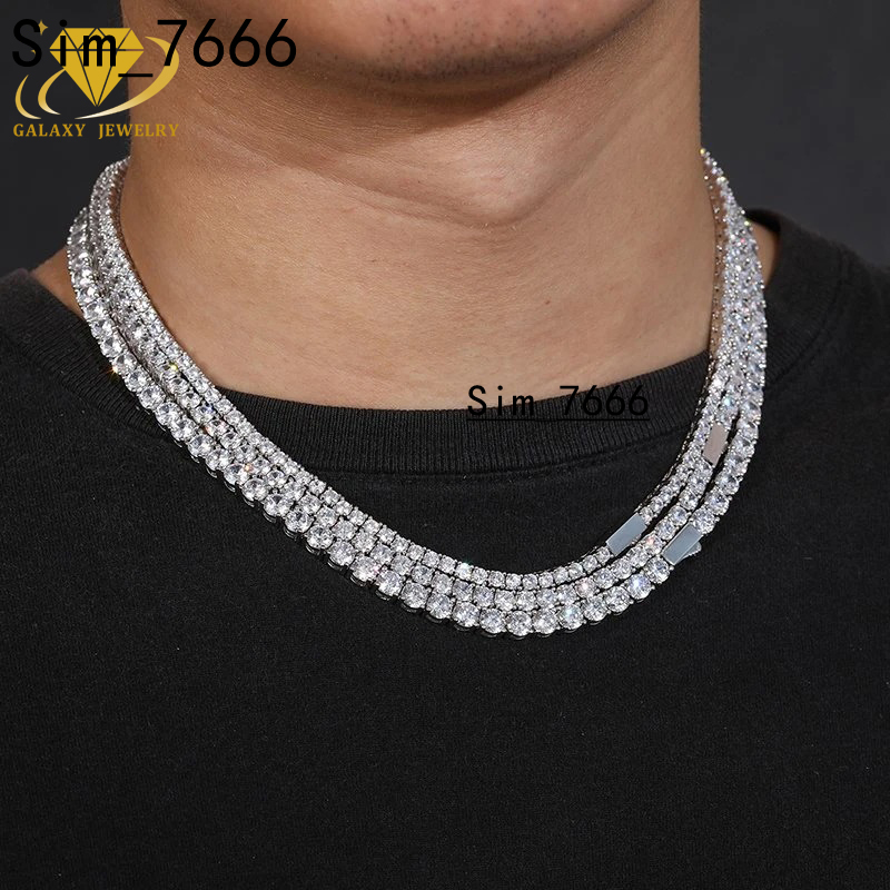 Fashion Jewelry Tennis Necklace 925 Silver Round Brilliant Cut 4mm Iced Out VVS Moissanite Diamond Tennis Chain Hip Hop Men