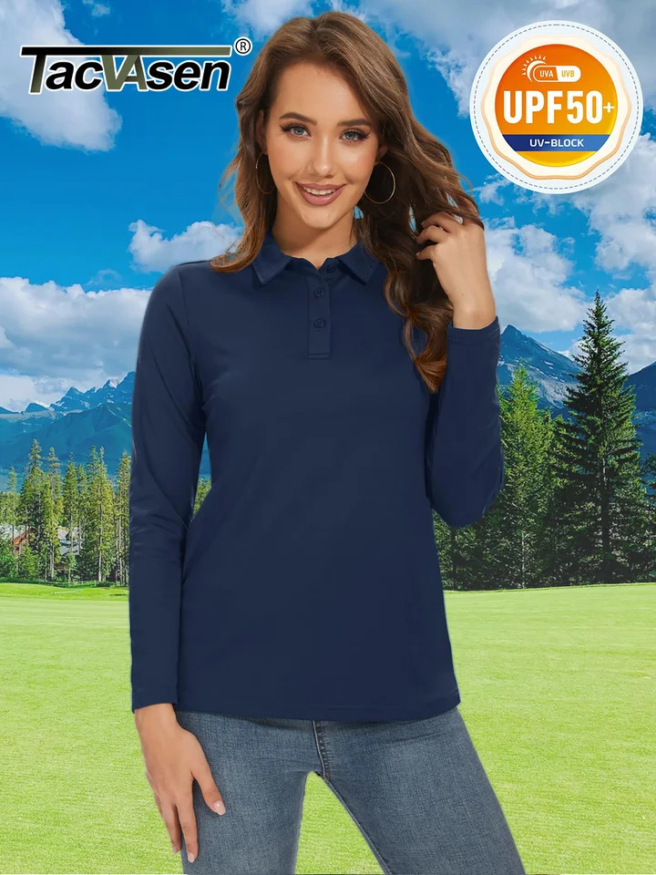 TACVASEN UPF 50 Golf Polos Shirts Womens Quick Dry Long Sleeve Polo Tshirts Outdoor Traning Hiking T Shirt Pullover Tops 250814