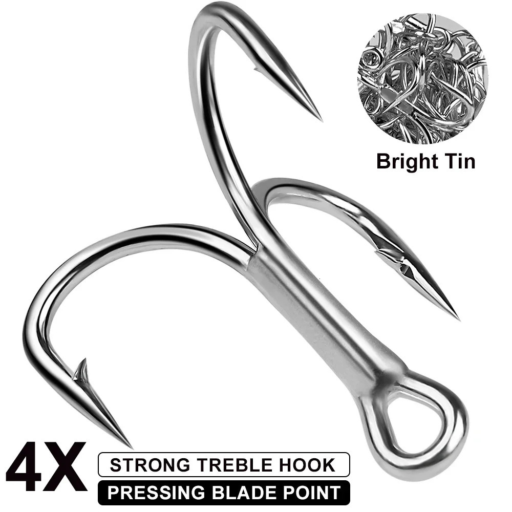 PROBEROS 10Pcslot 4X Luya Triple Hook Reinforced Anchor Solid Size 15 Barbed Steel Fish 250807