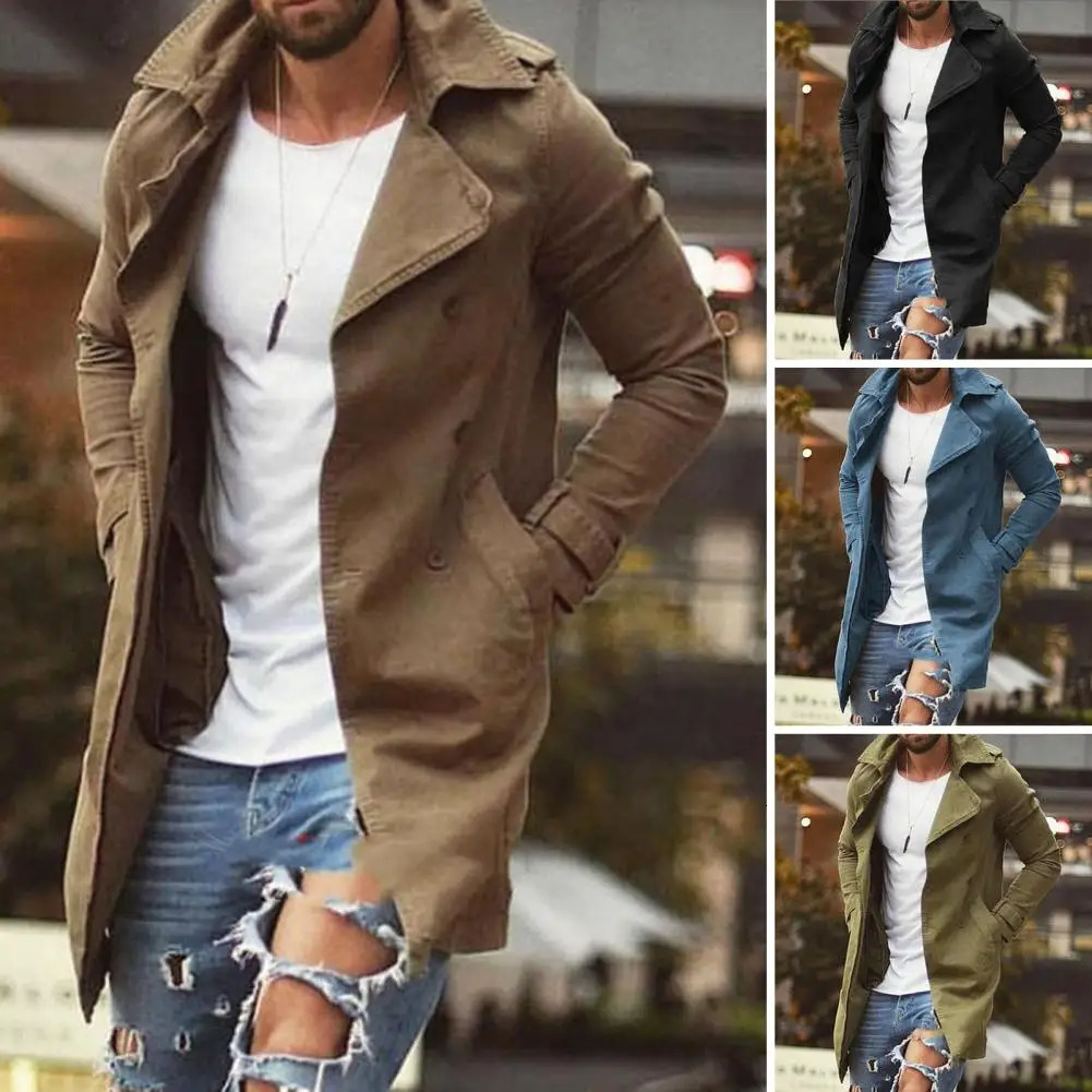 Men Trench Coat Slim Fit Stylish Mens Autumn Jacket Mid Length Lapel Plus Size Pockets Windproof 250814