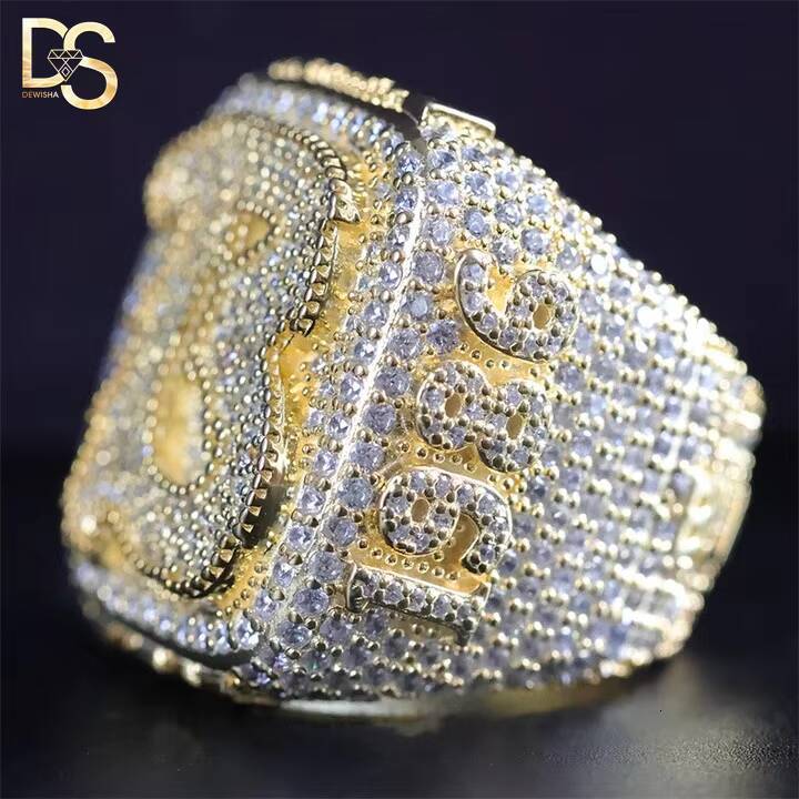 High Quality Hip Hop Custom Sier Plated Moissanite Ring for Men