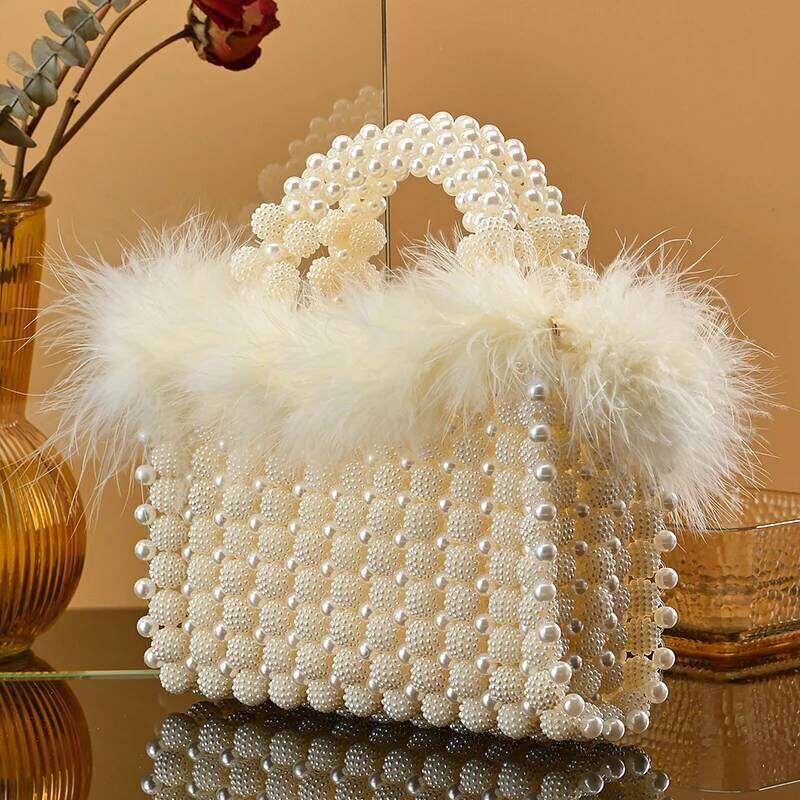 Designer bag 52 Fashion Bags For Ladies Pearl Beaded Plush Handbag Exquisite Winter Style Soft Fur Handmade Clutch Evening Bag for girle