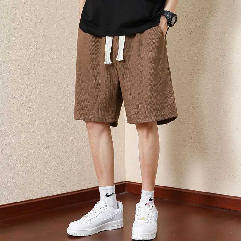 Mens Solid Color Summer Waffle Shorts for Casual Loose Breathable Thin Basketball Sports Cropped Shorts Beach Pants Y250814