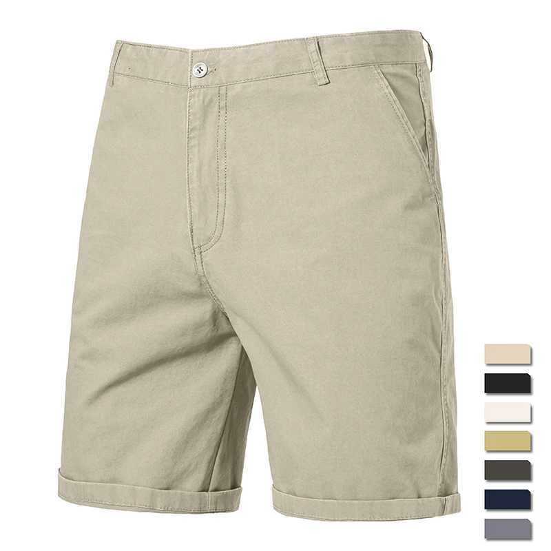 Mens Knee Shorts Solid Color Cotton Bermuda Half Pants Straight Leg Khaki Black Casual Social Shorts Y250814