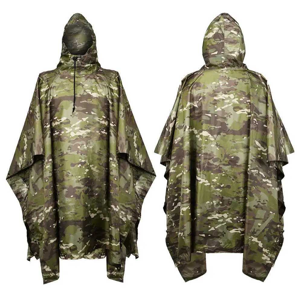 Portable Camouflage Waterproof Fabric Rain Protection Cape Woodland Adult Poncho Raincoat Cloak Travel Rainproof Motorcycle Man Y250814