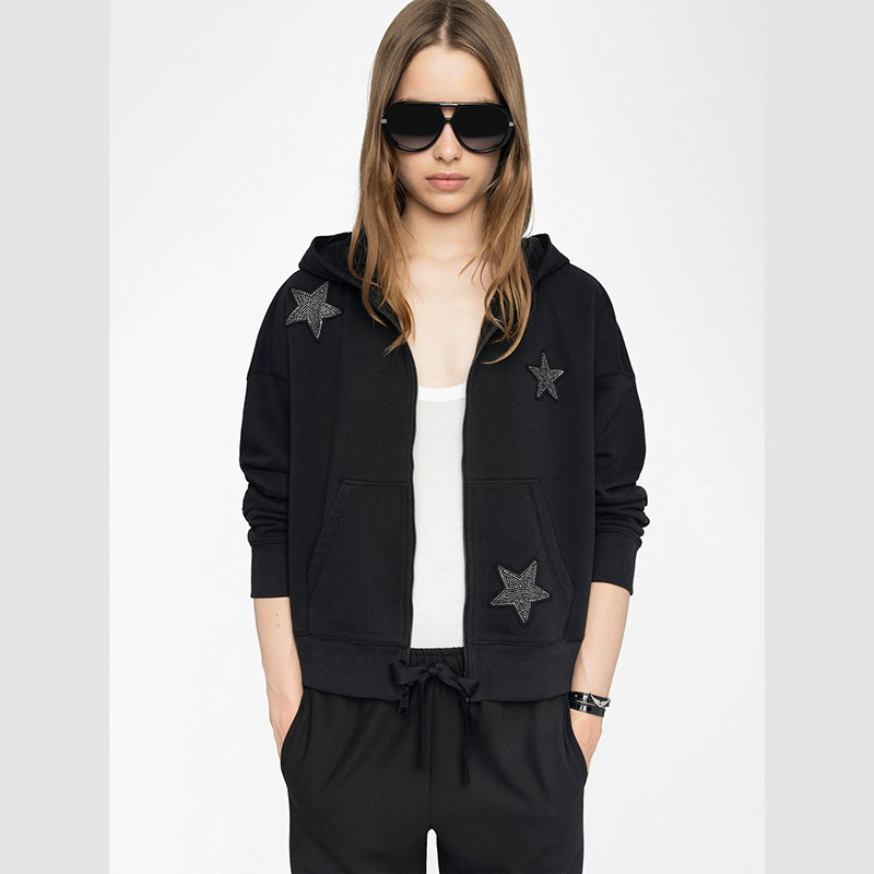 Sweatshirt 2026 New Niche Designer Cotton Zip-Up hoodie Coat Voltaires Classic All-Over Star Patch Embroidery Women's Fleece Lined Loose Pul