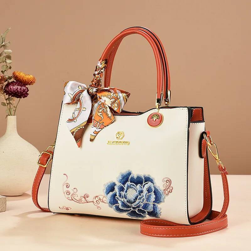 Ladies' Handbag, Niche Temperament, Fashionable And Elegant Embroidered Shoulder Bag, Large Capacity Flower Crossbody Bag