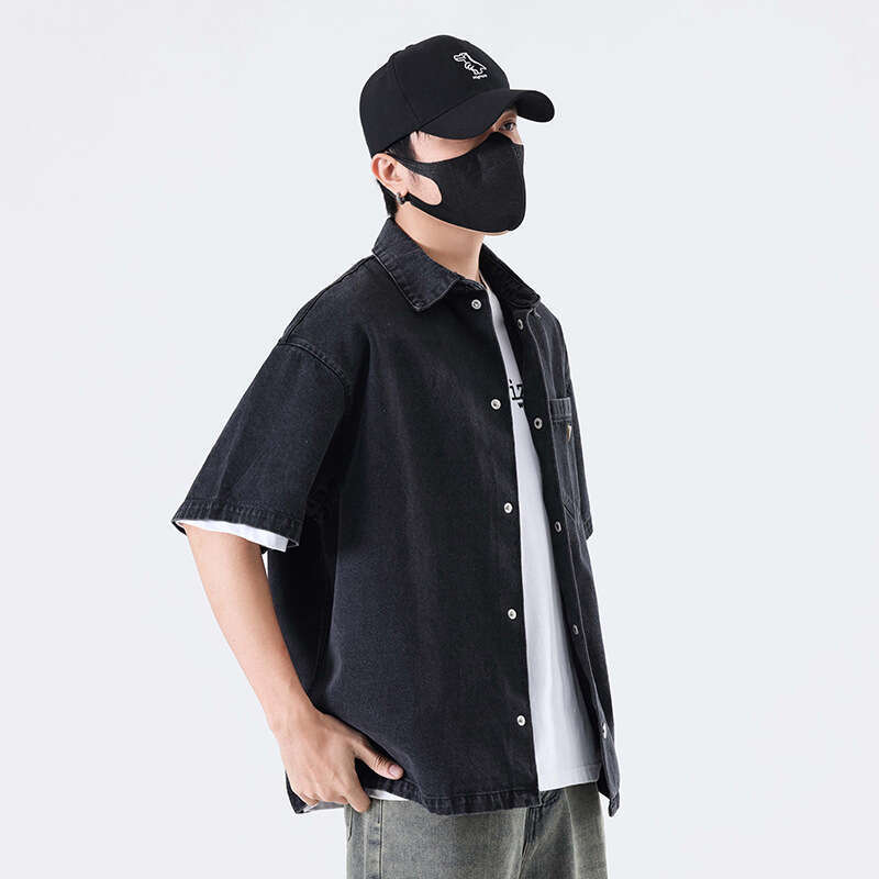 2025 Youth Spring Summer New Washed Nina Gray American High Street Casual Turn-Down Collar Short Sleeve Denim Shirt Jacket