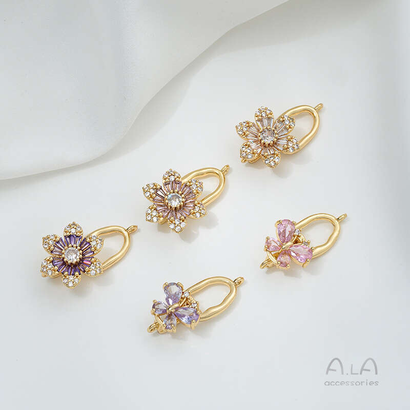 14K Copper Gold Plated Zircon Flower Butterfly Pearl DIY Handmade Necklace Accessories End Clasp