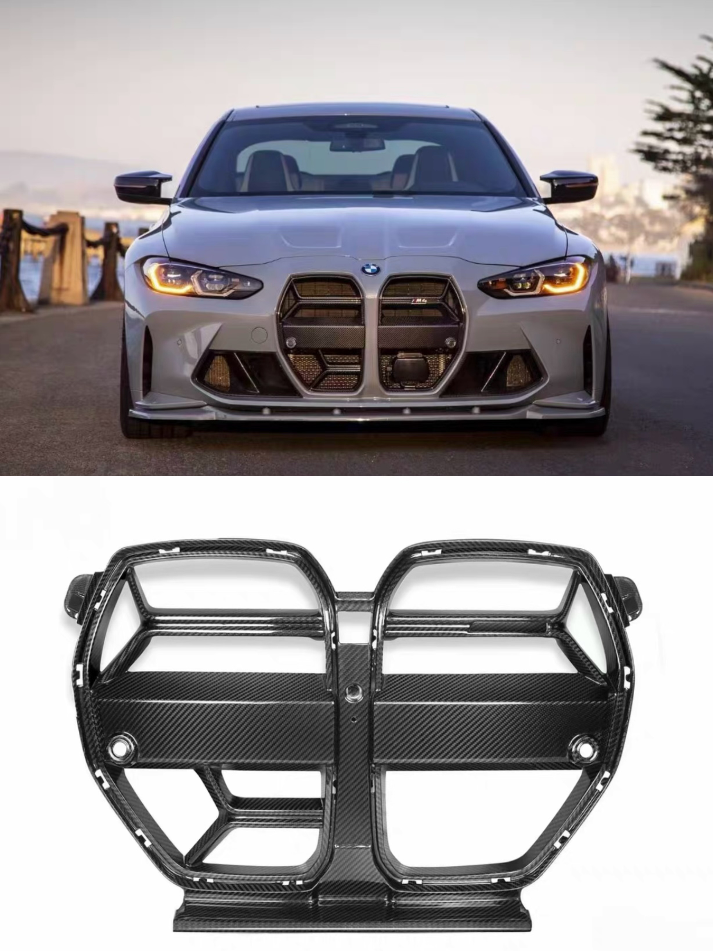 Dry Carbon Fiber Grille For BMW M3 G80 M4 G82 Front Bumper Grill Auto Racing Grid With acc Dry Carbon 2021-2023 CSL