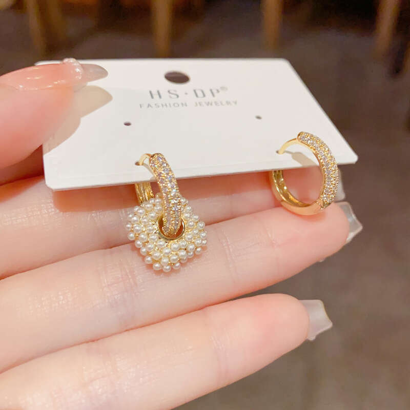 DHcollections French Fashion Gentle Versatile Two-Way Wear Pearl Square Zircon Personality Light High-End Feel Earrings for Women