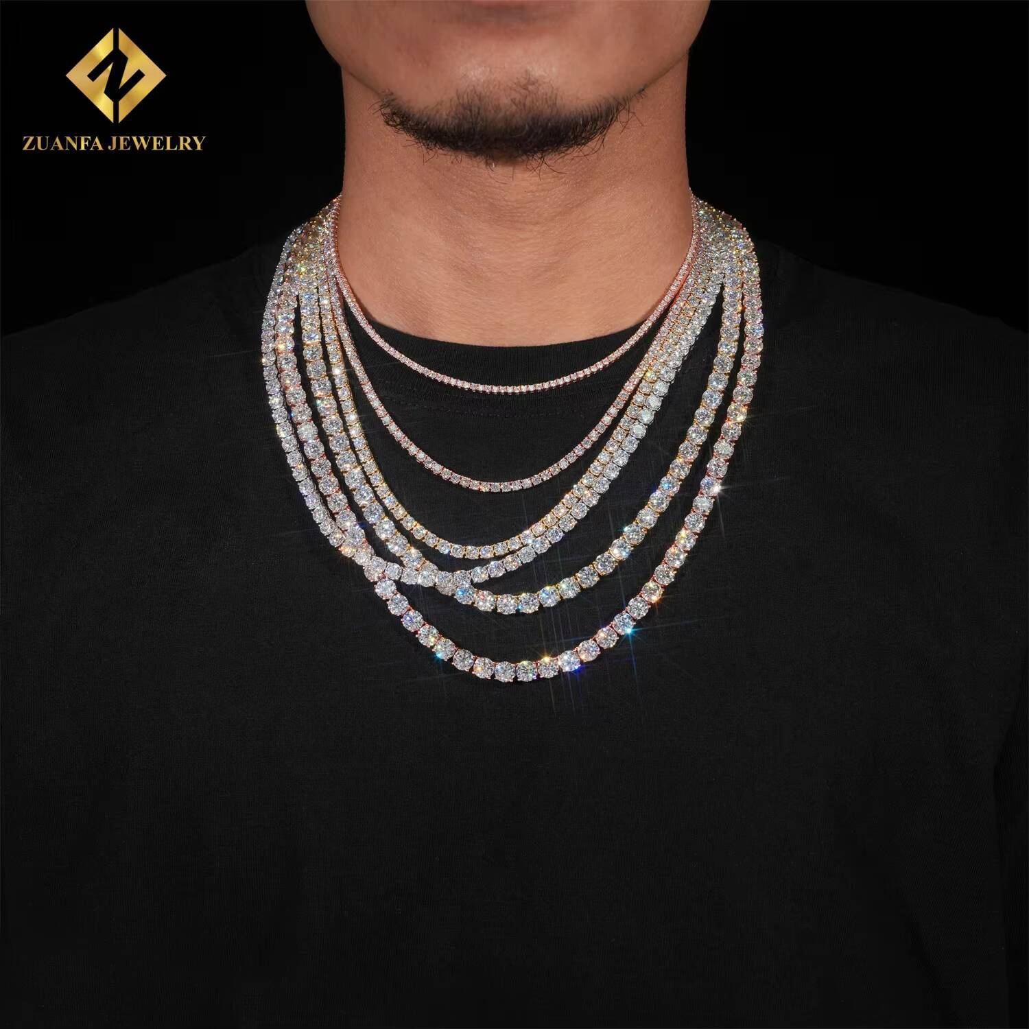 Ready Shipping 2mm 3mm 4mm 5mm 6.5mm Moissanite Tennis Necklace Fashion 925 Silver Iced Out Moissanite Tennis Chain Bracelet