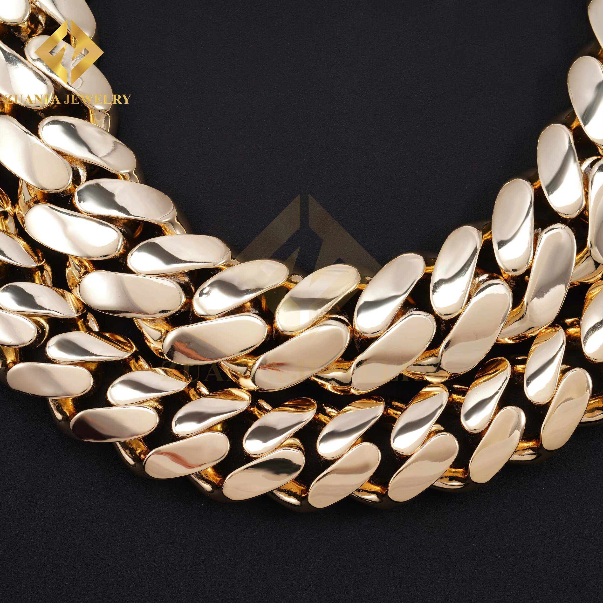 Fashion Jewelry Hot Sale 30mm Copper Cuban Link Chain Hip Hop Chain No Diamond Miami Men Brass Gold Plated Cuban Link Bracelet