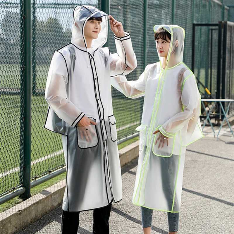 2023 New Waterproof Transparent Eva Clear Long Ladies Raincoats Women Men Fashion Rain Coat s Hooded With Schoolbag space Y250814