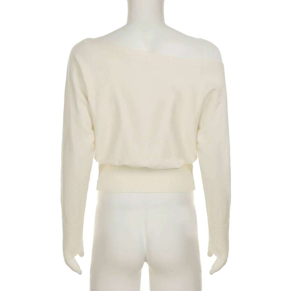 Solid Off-Shoulder Sweater Loose Slash Neck Long Sleeve Knitted Pullovers Women Autumn Winter Fashion Casual Lady