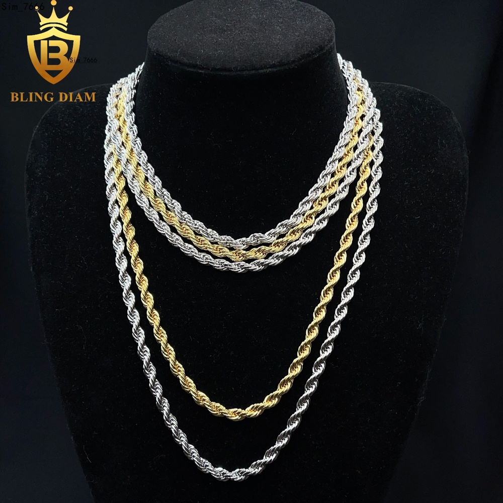 6mm Stainless Steel Rope Chain Hip Hop Jewelry 925 Sterling Silver VVS Moissanite Diamond for Men Women