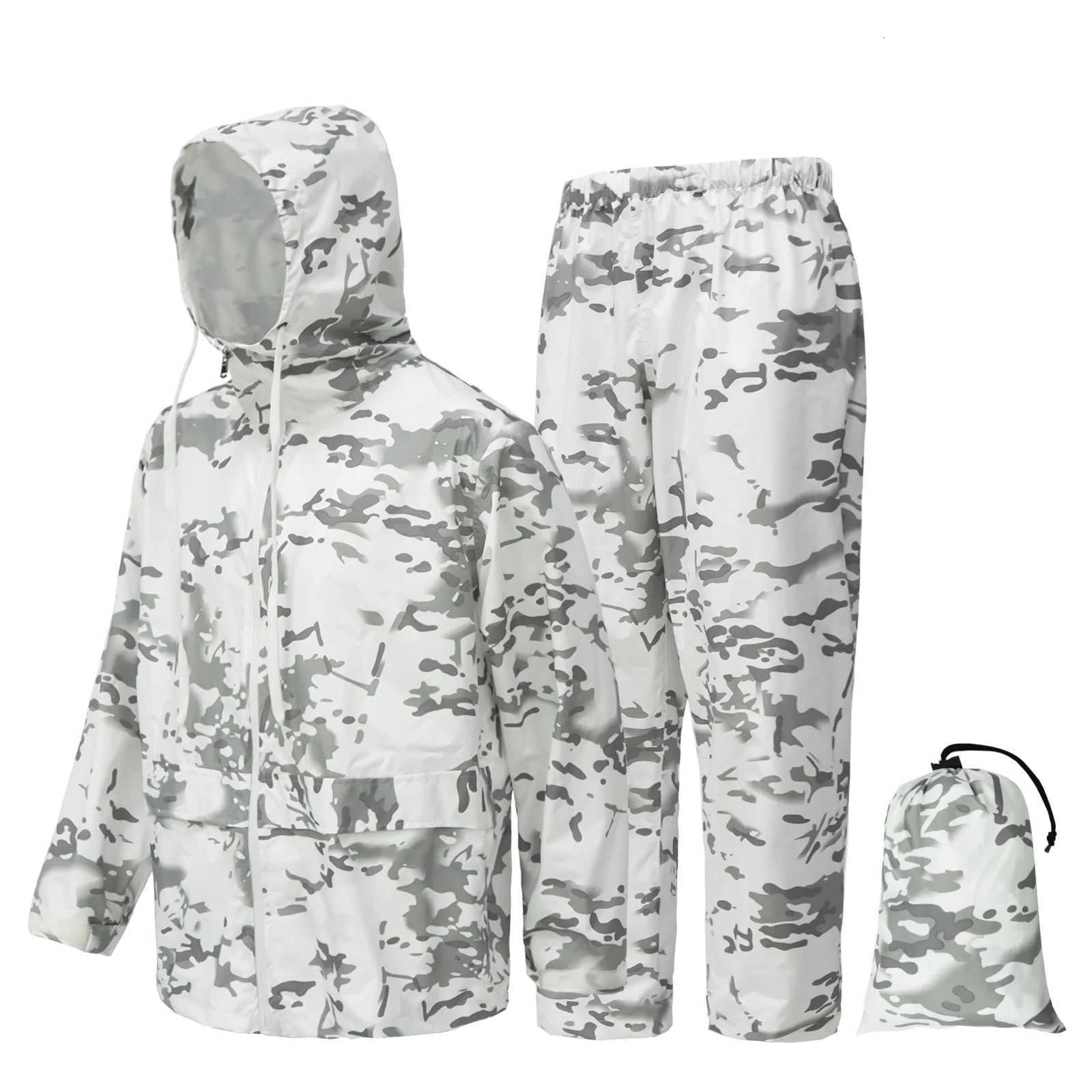 Tactical CP Snow White Portable Camo Raincoat Set Camouflage Rain Suit Bicycle Motorcycle Waterproof Military Man with Hood Y250814